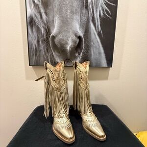 Gypsy Studded Fringe Metallic Snip Toe Cowboy Boots